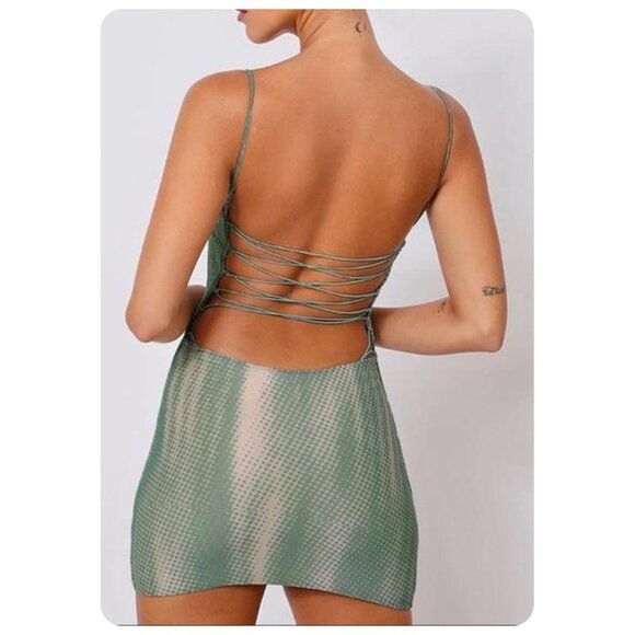 !! Tiger Mist Jules Spaghetti Strap Strappy Open Back Mini Bodycon Dress - Picture 3 of 7